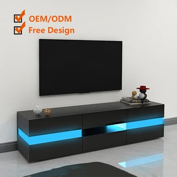High gloss white color TV cabinet with LED light strip entertainment stands factory customizable for living room furniture