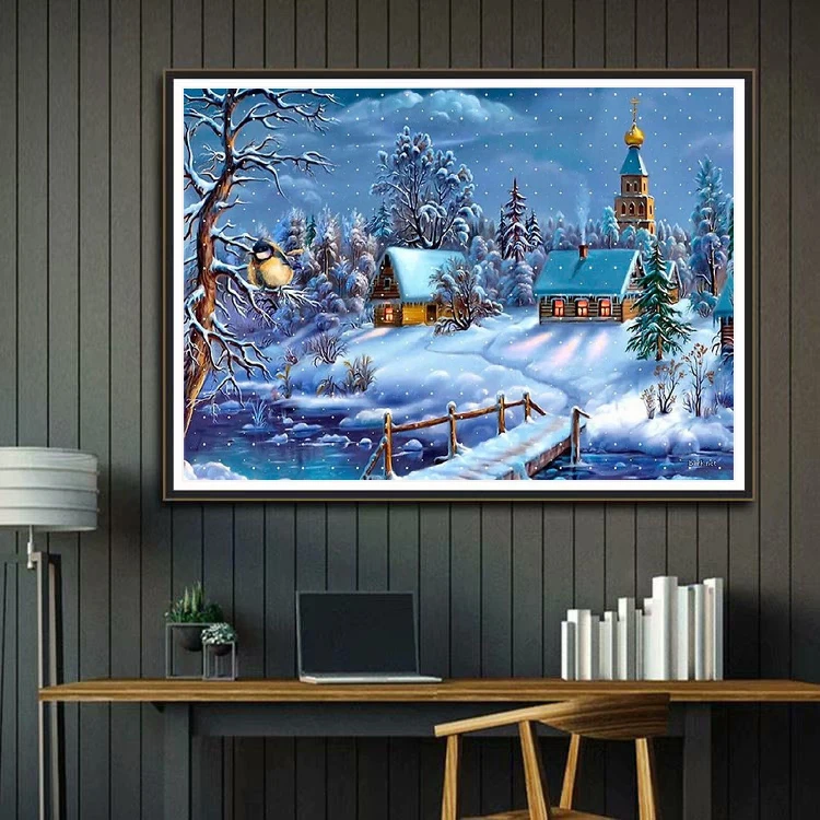 High Quality Landscape Diamond Painting Village Snow Scenery Acrylic Ab ...