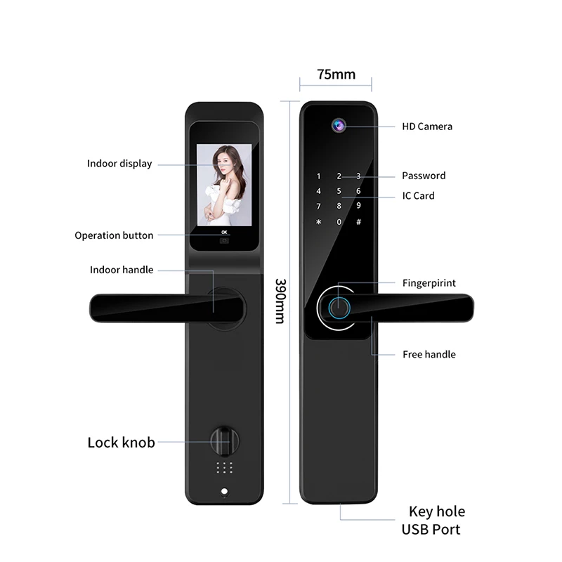 Factory Price S802Pro Smart Camera Lock Fingerprint Card Code Key Smart Tuya Wifi Phone Control Digital Door Lock