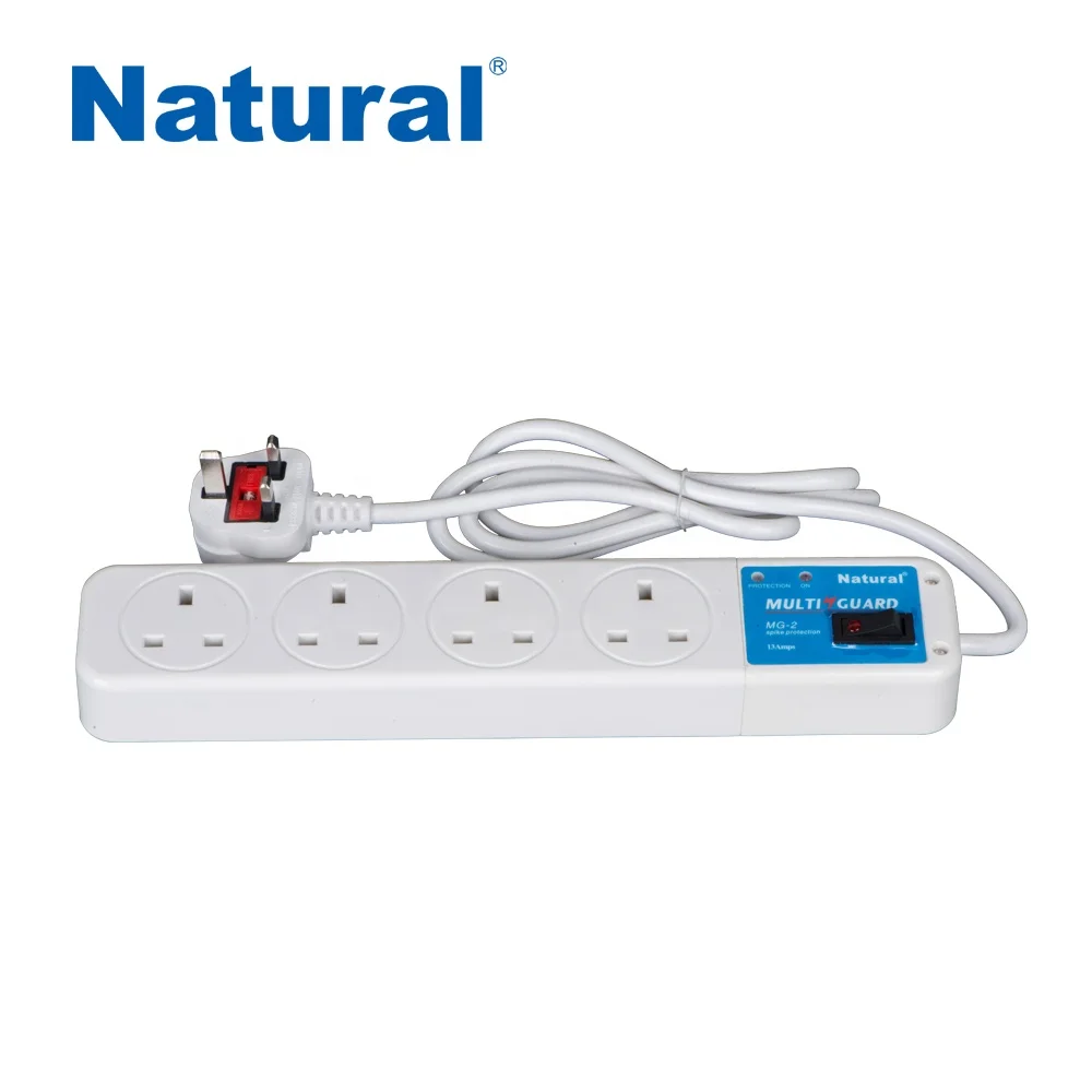 Natural 13Amps MULTI GUARD 4 way UK electric extension socket with switch