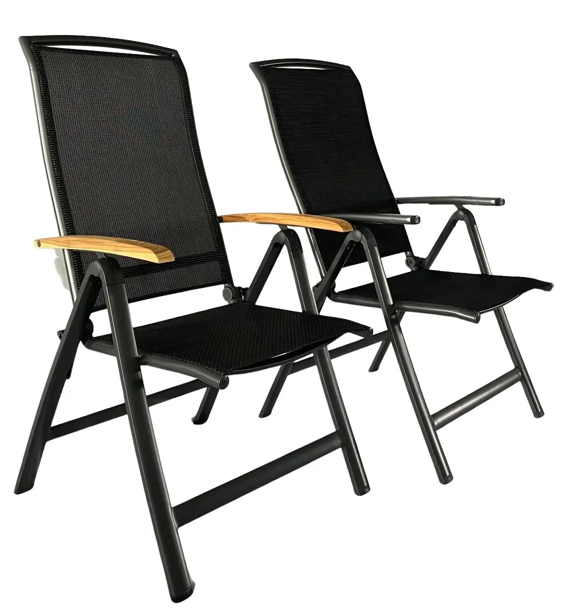 Luxury Six-Positions Aluminum Folding Chair with Wooden Grain European Design Outdoor Adjustable Beach Furniture Metal Material