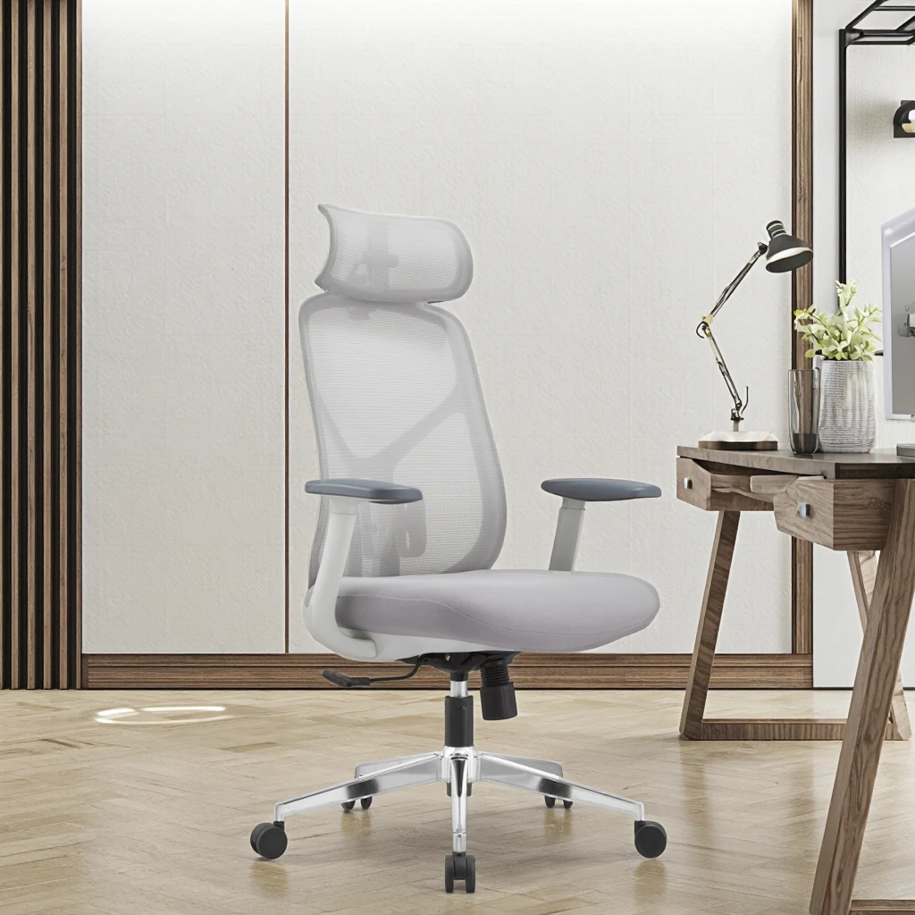 Mickey Premium Modern Office Chair Adjustable Headrest 8cm Lumbar Support PU Armrests Reinforced Metal Base Heavy Duty Rotating 3