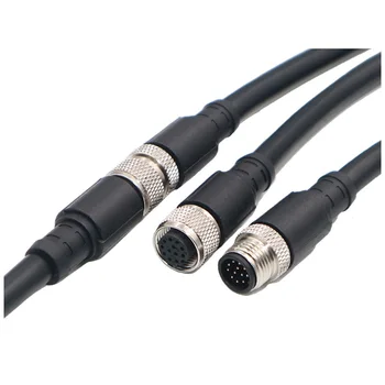 M12 Sensor 12 Way Cable, Waterproof PUR PVC M12 12Pin Male Female Connector with Molded Cable 24AWG