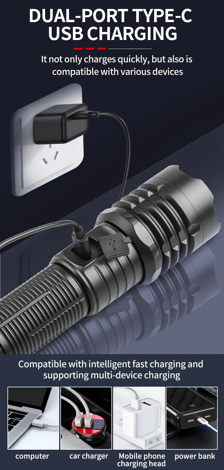 30W LED Flashlight 1200lm High Power 1000m Zoom Tactical Emergency Spotlights Aluminum Alloy Telescopic Torch Tactical Light