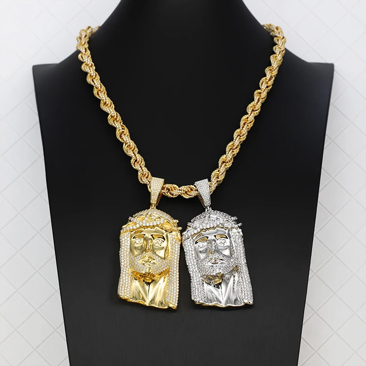 MaxBling81 Hip Hop Iced Out Jesus Head Charm Pendant - Gold/Silver Tone Brass Micro Pave 1 thumbnail image