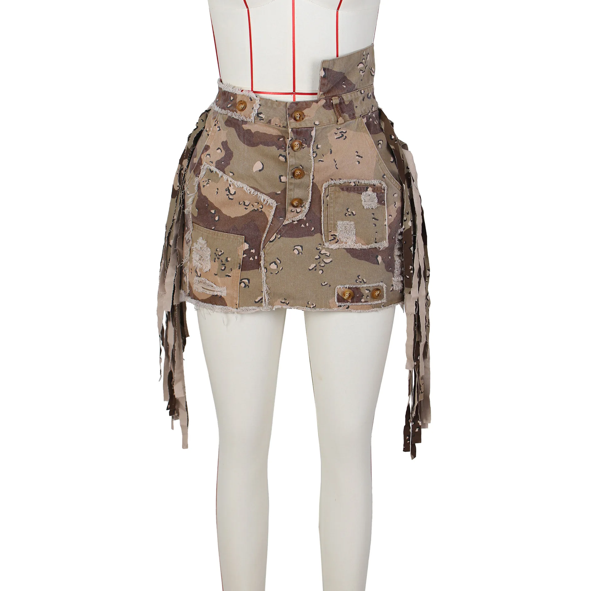 Camouflage Mini Jean Pencil Skirt Ladies Boutique Clothing 2023 Summer New  Arrivals Wholesale Tassel Fringe Camo Skirt