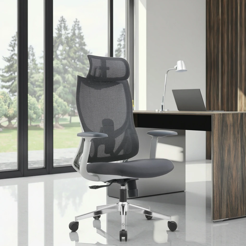 Conference Office Chair Dual Adjustable Lumber Support Multifunctional Headrest PU Fixed Armrests 3.0 Locking Mechanism 3