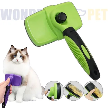 Wonderfulpet Pet Dog Hair Deshedding Brush Pet Hair Removal Comb Pet Grooming Products Self Cleaning Cat Dog  Hair Comb Brush