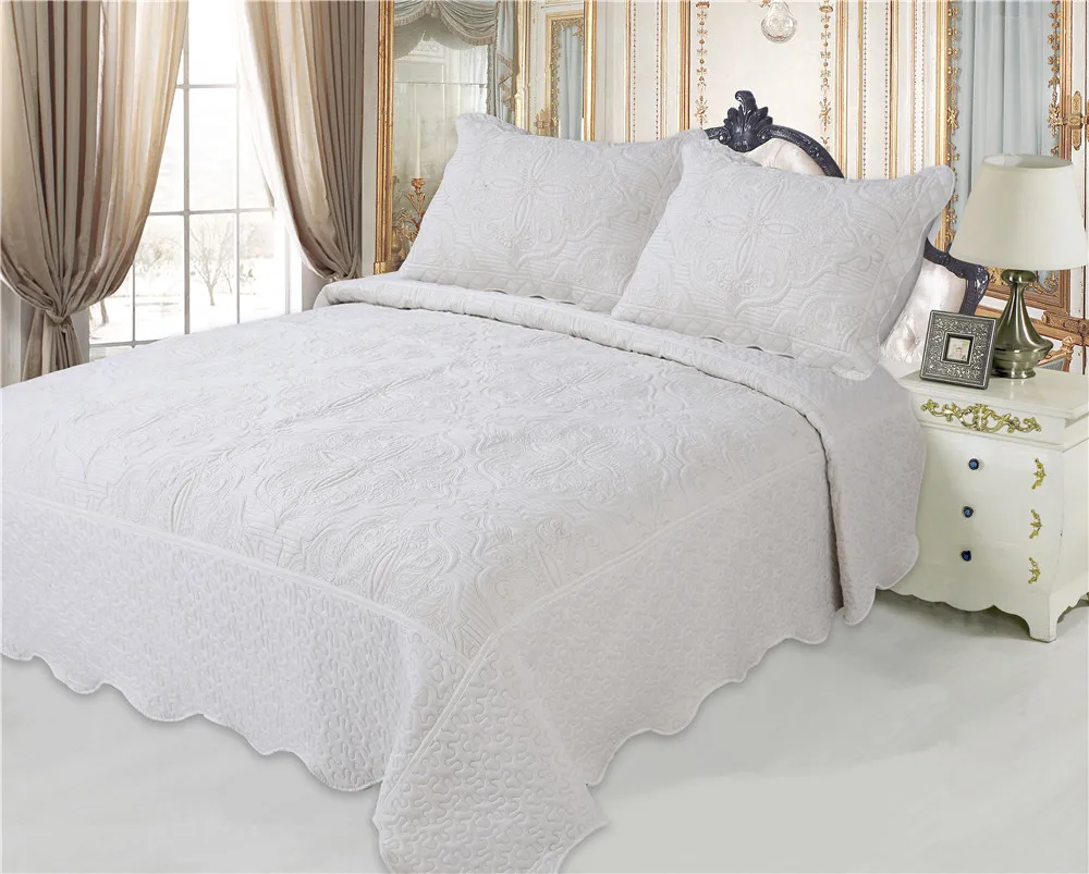 White Color Bedspread Set Pujiang 3pcs Set Customized Lightweight ...