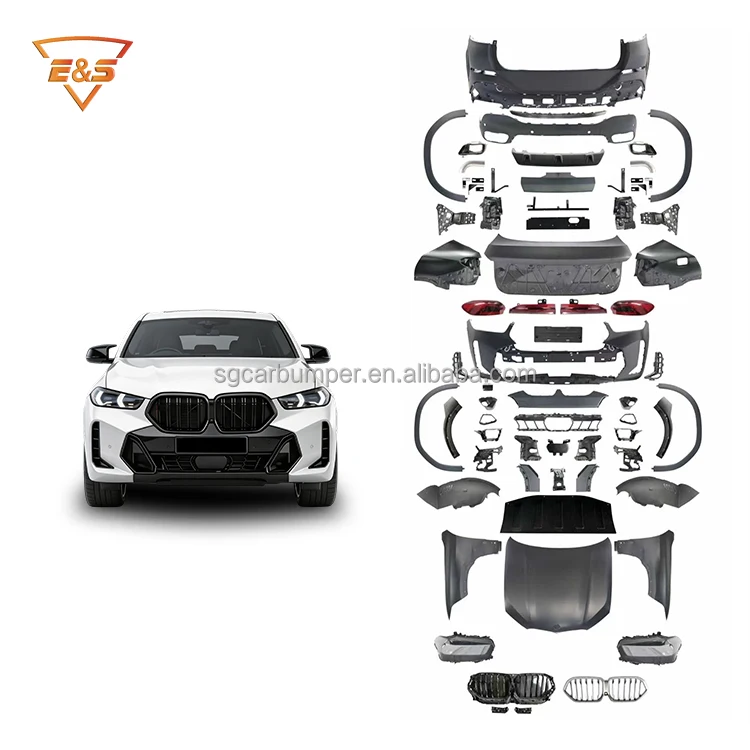 Bodykit For 08-14 E71 Upgrade To 2023+ G06 MT Style Bumpers With Lights Hood For BMW X6 Series E71