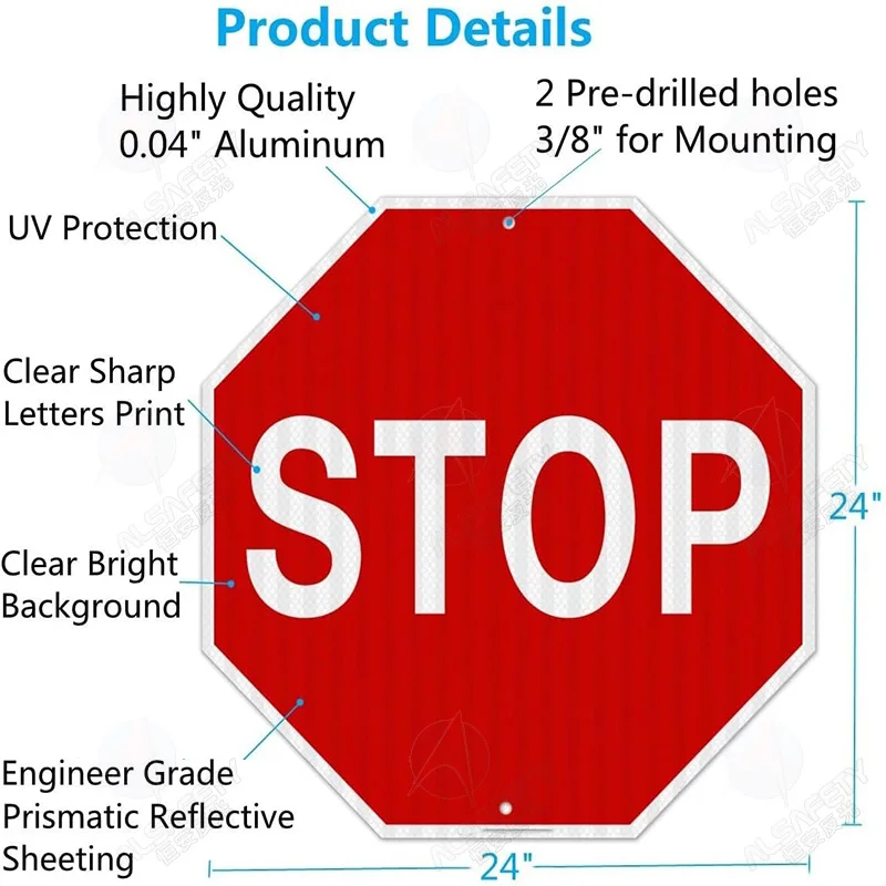 Octagon Prismatic Engineer Grade Reflective Sheeting Rust Free Aluminum for Road Stop Warning Traffic Signs