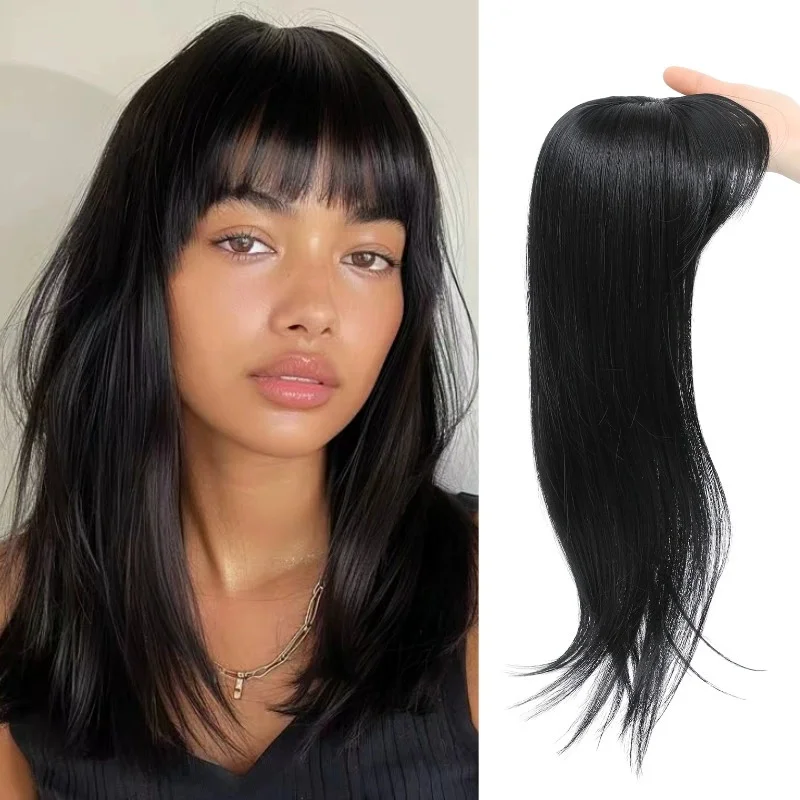 18-Inch Synthetic Hair Topper Clip-In Glueless Base Hairpiece Remy Hair Topper: 18 Natural Curly Clip In Silk Top... From  main image 3