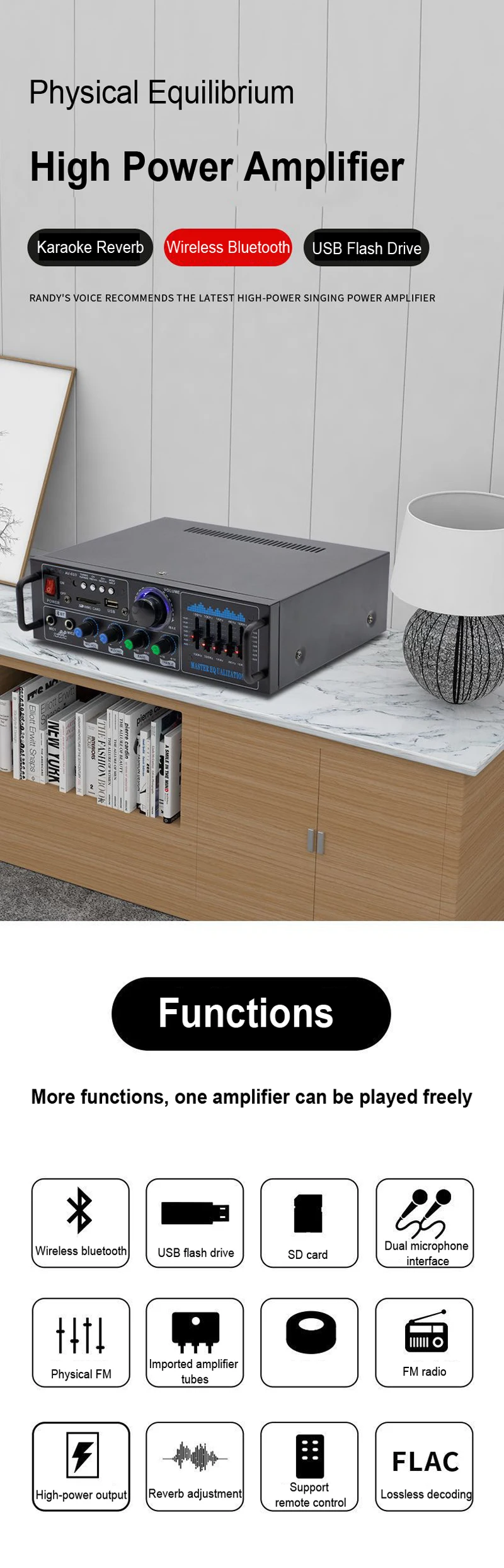 160W Dual Channel HiFi Stereo Audio Home Digital Amplifier Professional Tube Amplifier Module Microphone Input Remote Amplifier