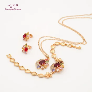 XLG 2020 USA top sell woman gold jewelry necklace bracelet earrings 3 in 1 set