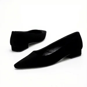 1502-1 Autumn New Style Women's Loafers Comfortable Black Faux Suede Flat Shoes Closed Toe Slip-On Soft PU Insole Walk Style