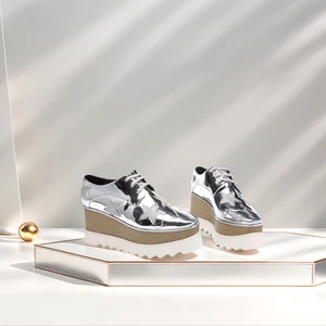 Hot Sale Genuine Leather Casual Flat Shoes Custom Logo Platform Shoes British Style Height Increasing for Women