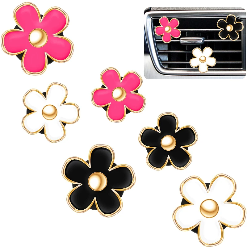 Clip Per Bocchetta D'Aria Auto A Forma Di Margherita, 6 Pezzi + 2 Ricambi Profumati, Deodorante Auto, Accessorio Interno Colorato Per Ragazze