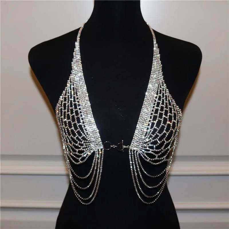 Rhinestone Bling Lingeries Set Body Jewelry Bikini Sexy Body Bra Chain