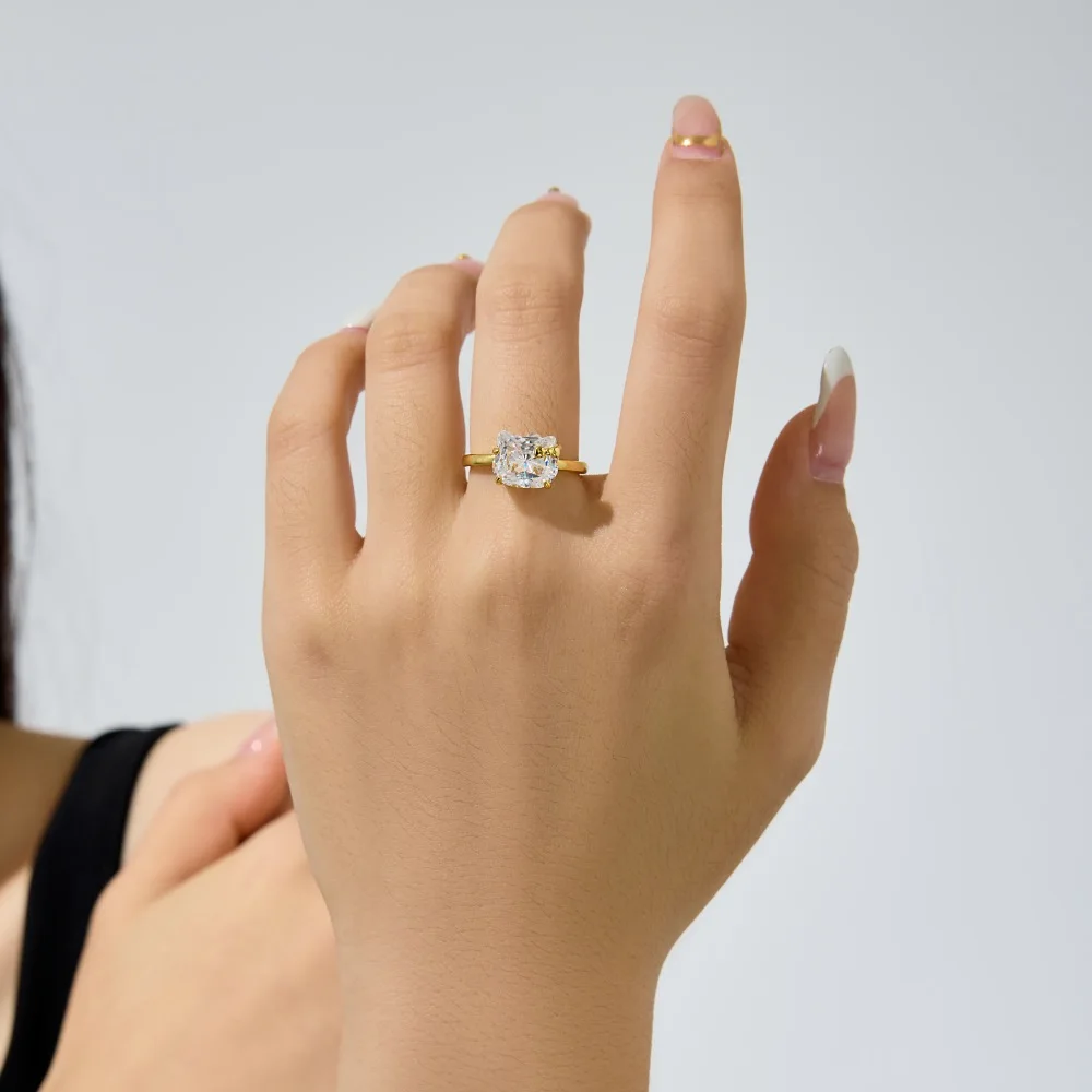 KAKODIY Cute Design 18K Gold Plated 925 Sterling Silver 5A Cubic Zirconia Kitten with Bow Daily Wear Ring Women's Ring detail 2