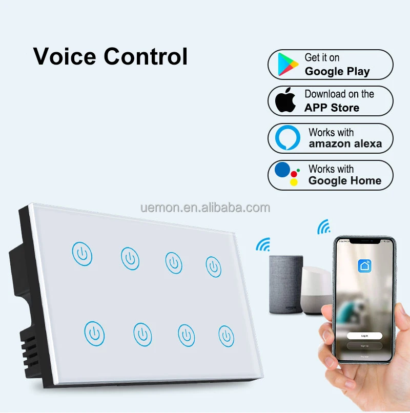 Uemon Smart Home Smart Life App Control Light Switch Wifi Remote Control 8 Gang Wifi Light