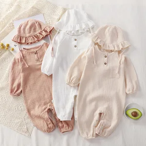 Muslin Baby Clothes Casual Long Jumpsuit Cotton Gauze Robe Pajamas Solid Knitted Baby Rompers