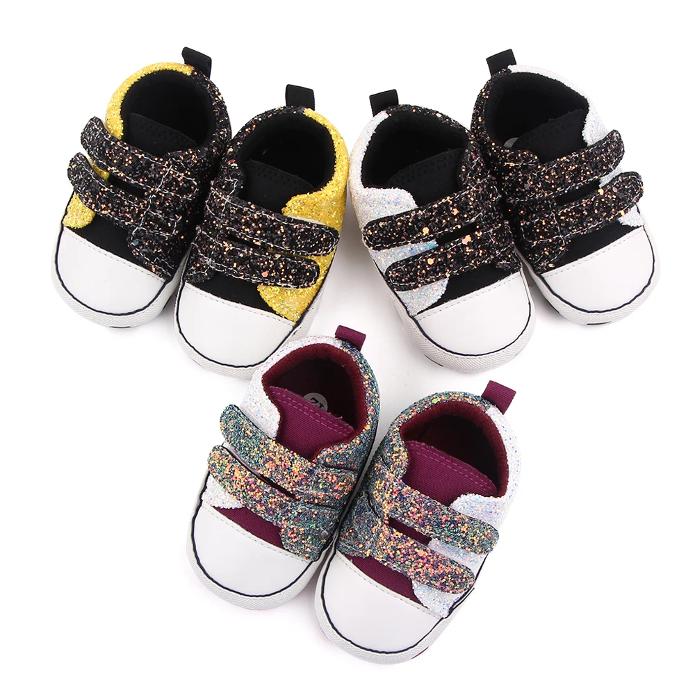 Spring and Autumn Multi-color Shiny Sequin Baby Soft Soled Canvas Toddler Shoes