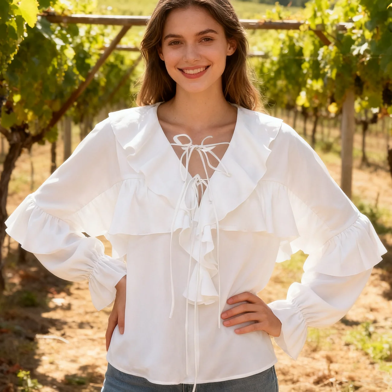 Enyami Flowy Bow Front Tie Top - Versatile Chiffon Shirt