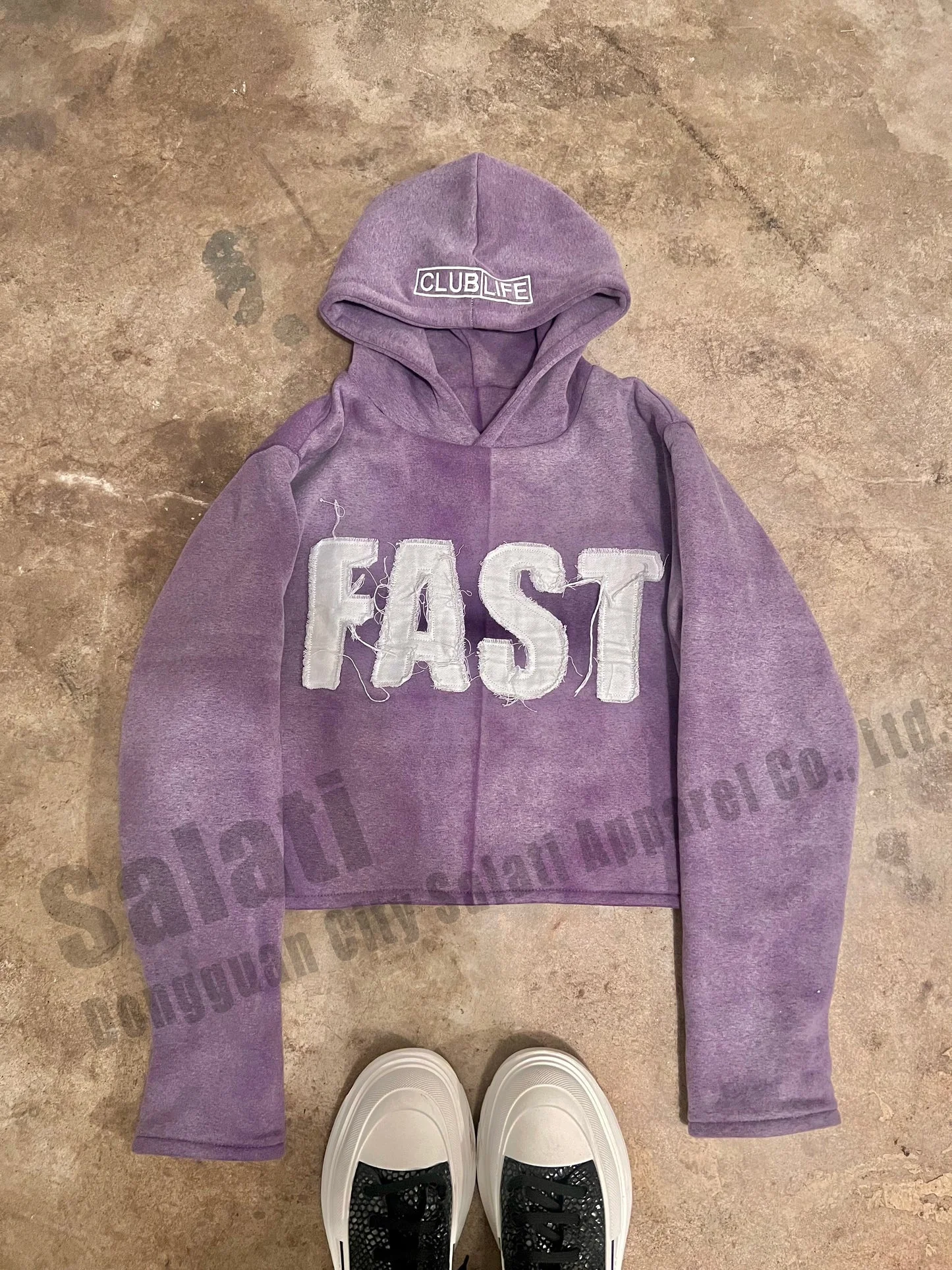 Pullover Sweatshirt Cotton French Terry Embroidery Patch Cropped Unisex Acid Wash Vintage Unisex Distressed Applique Hoodies Men gallery 4