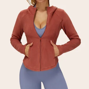 Custom Women's Zipper Hoodie Jacket Fleece Slim-Fit Warm Casual Yoga Jacket with Pocket