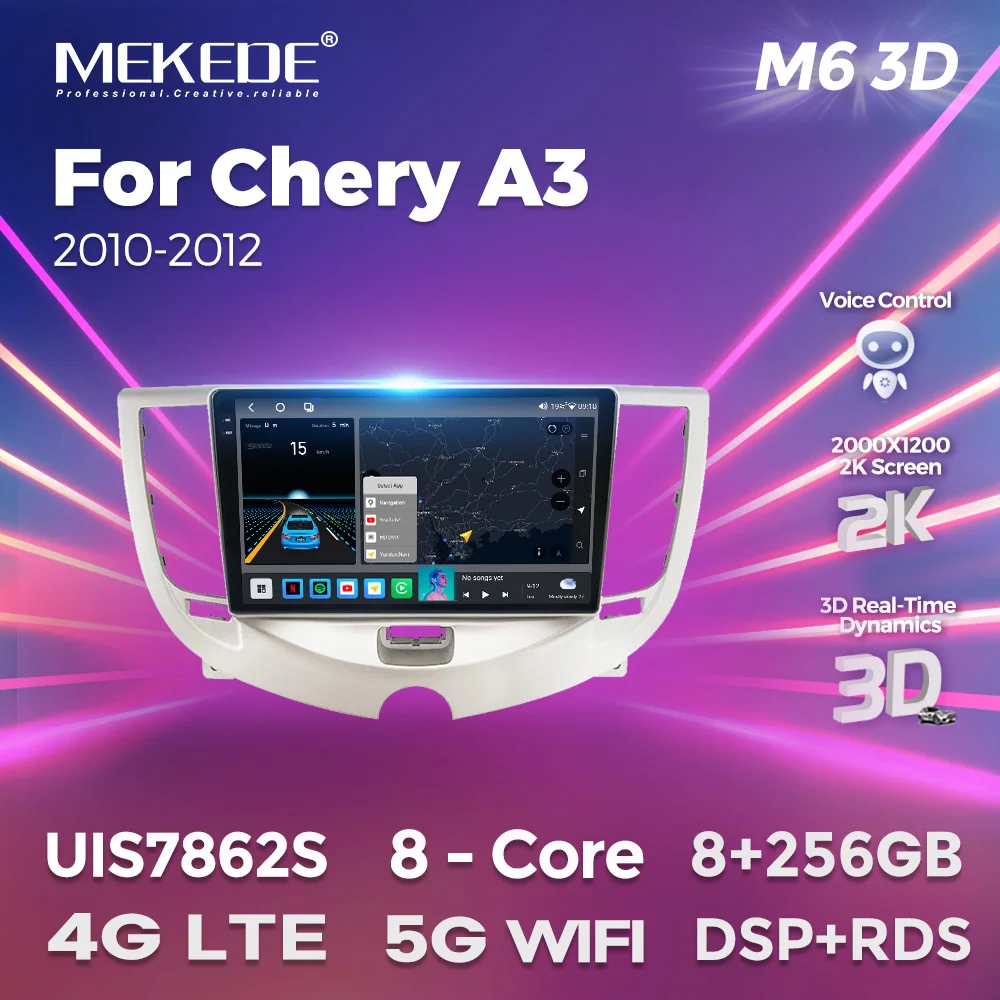 Mekede M6 PLUS 3D Newest Android 8core 8+256G Split Screen Car Radio for Chery A3 2010-2012 With Voice Control