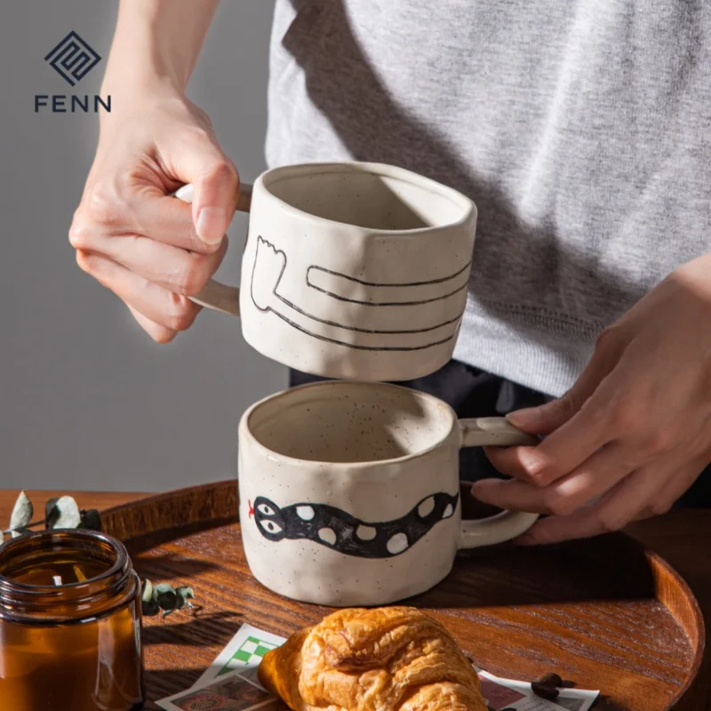 product fenn custom vintage country design wholesale handmade irregular porcelain clay cup ceramic coffee mugs pottery cup with saucer-64