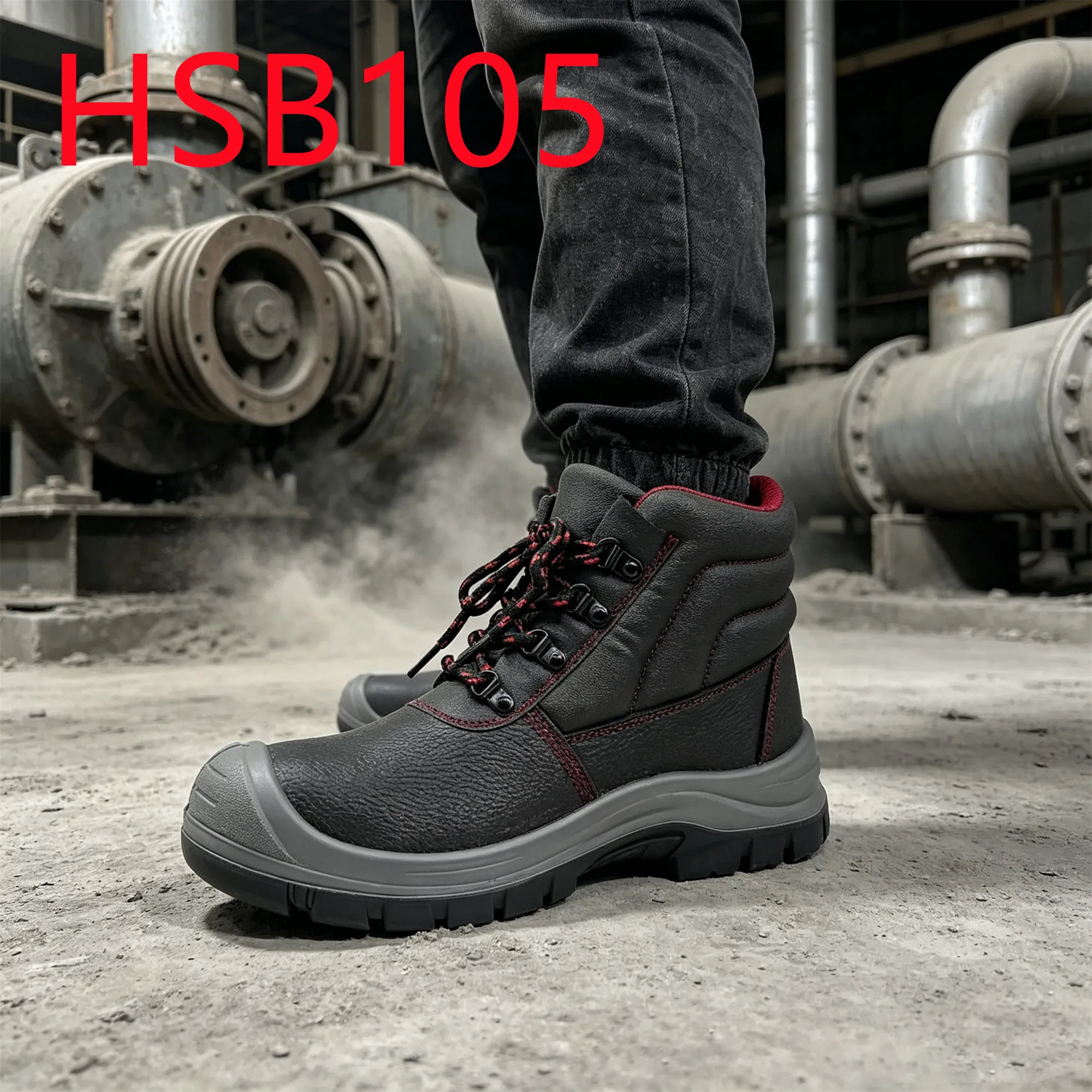 HY,Factory Mechanic Anti-acid&alkali Industrial Safety Shoes Reinforced Toe Design Red Color Lining Protective Work Boots HSB105