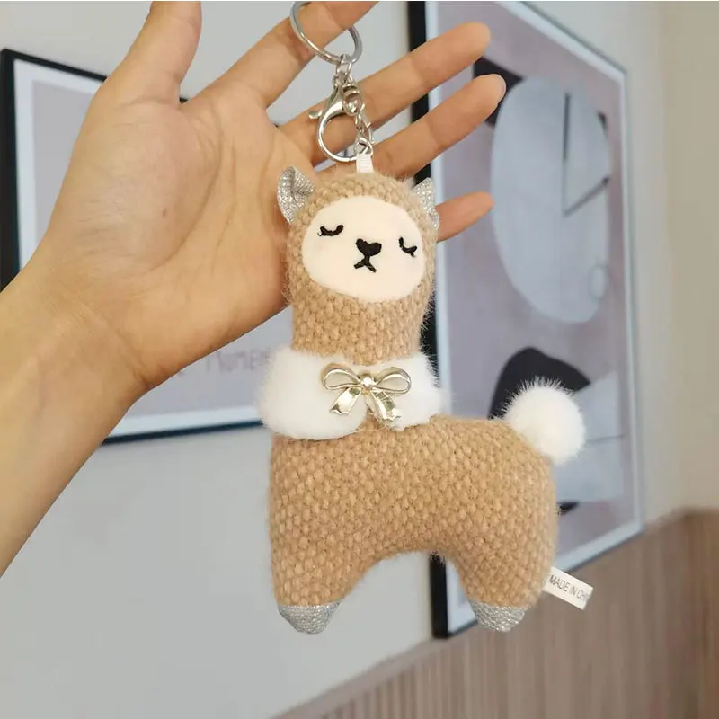 Plush Alpaca Keychain 17cm Soft Key Ring Plush Dolls Toy Girls Bag Car Key Pendant