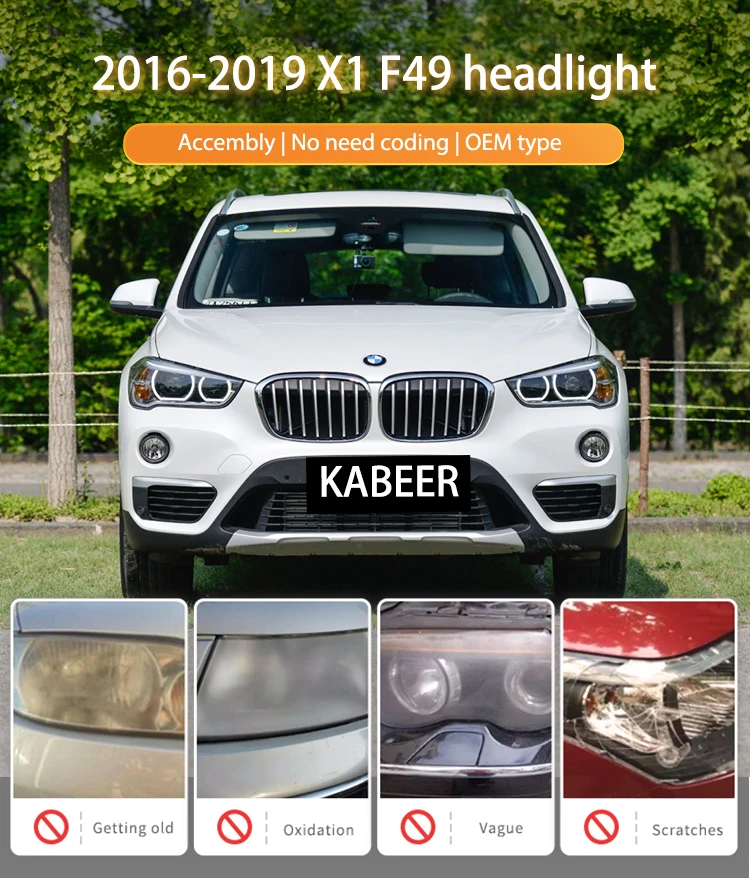 Kabeer Headlight for BMW X1 F48 F49 Headlights 2016-2019 DRL Day ...