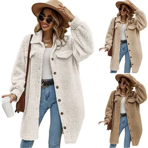 Women's Winter Long Coat Single Button New Style Plush Material Turndown Collar Solid Color Loose Fit Casual Streetwear Keep