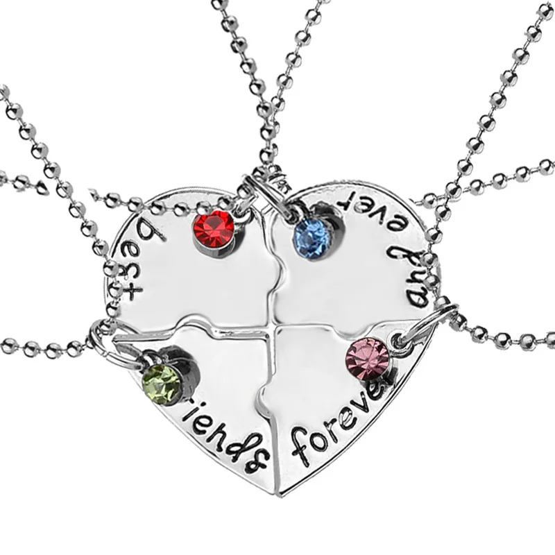 Personalized Joining Heart BFF Friendship Necklaces (4 Necklaces
