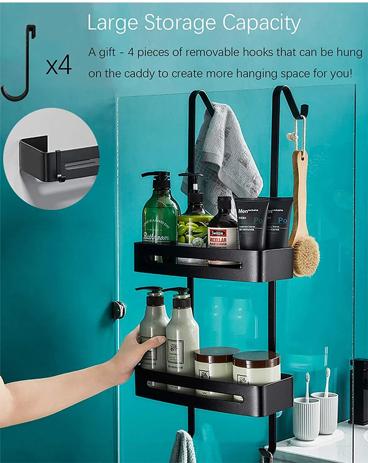 Popular 2layer Aluminum Matte Black Bathroom Hanging Shower Storage