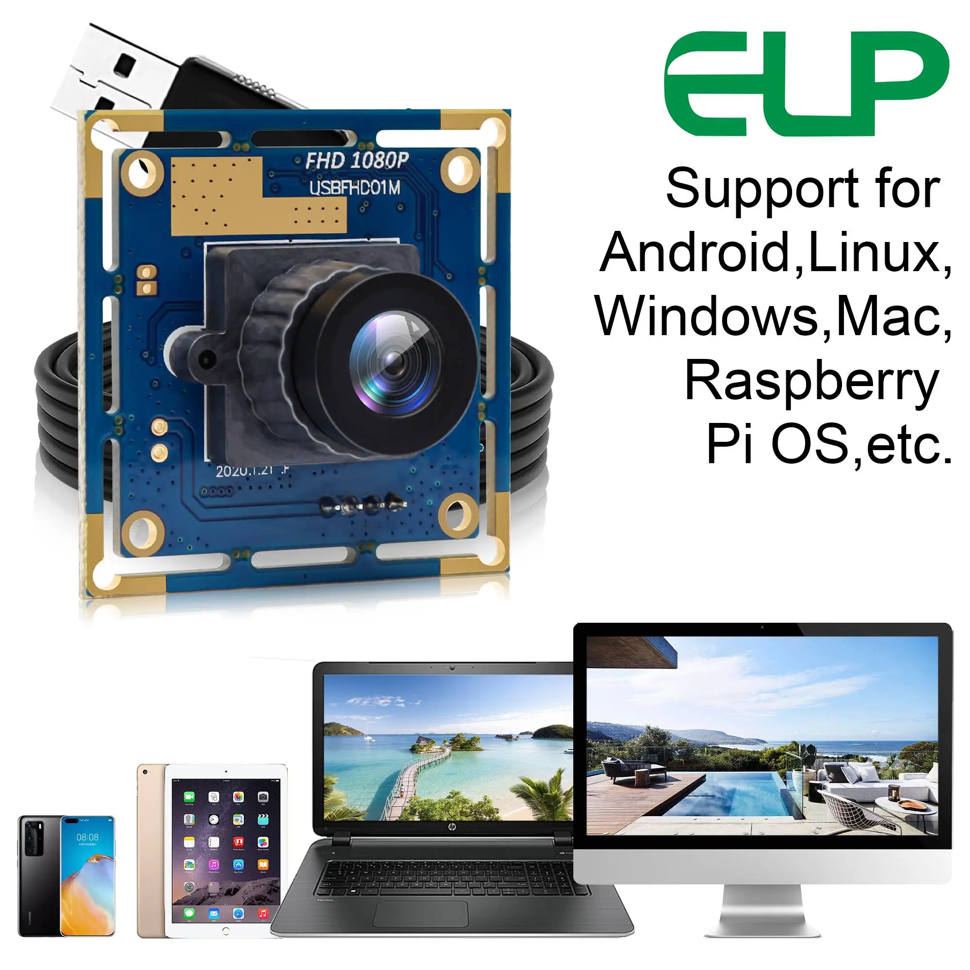 ELP USBカメラモジュール 1080P 30fps 高速USB2.0 無料ドライバー搭載