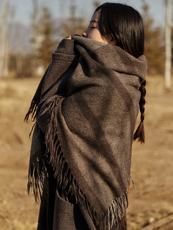 ヤセーター 女性チェック柄厚手カシミアブランケットショールタッセル付き Buy Women Plaid Thick Cashmere