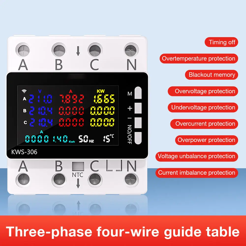 Stroommeter 3-fasen met overspanningsbeveiliging, draaibare meter bescherming met ongebalanceerde spanning en stroom