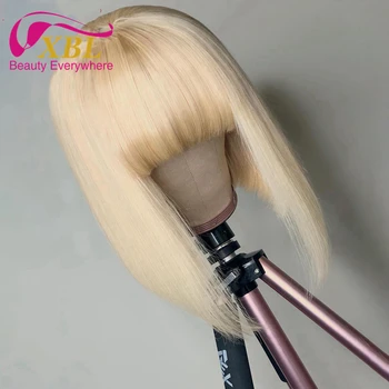 XBL Machine Made Human Hair Wigs for Women 613 Honey Blond Bob Wig with Bangs Blond Short Bob Wigs Free Shipping Remy
