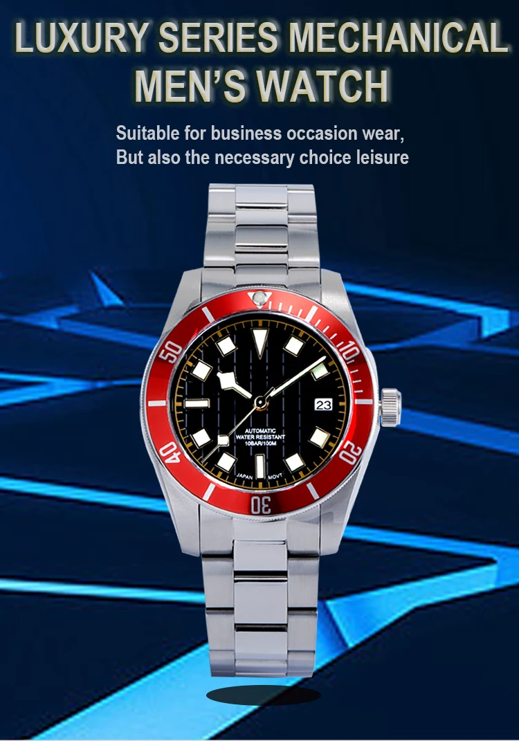 BOMAXE New Automatic Sapphire Glass 5 ATM Waterproof 316L Stainless Steel Luminous Japan NH35 Mechanical Watches For Men