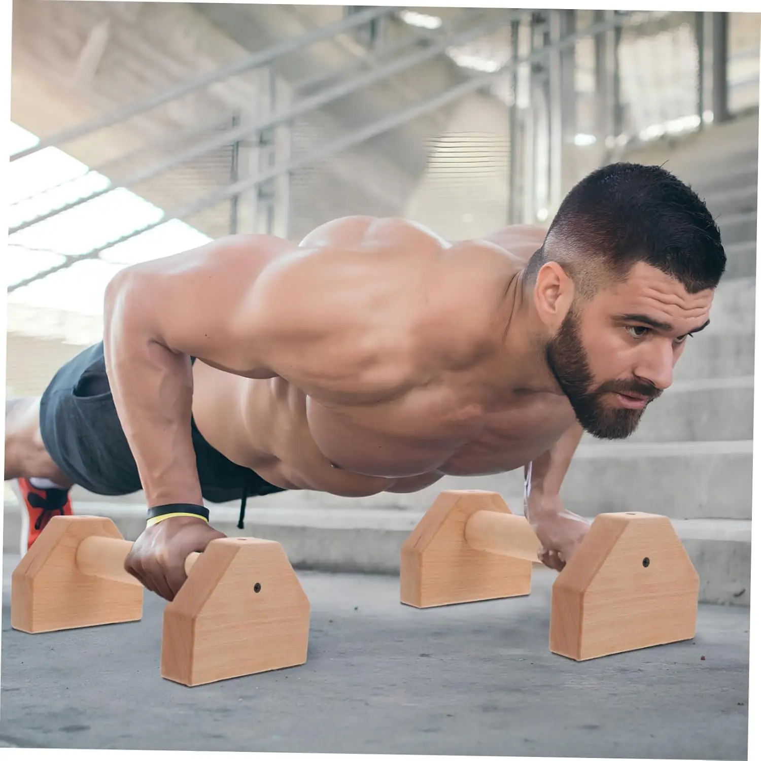 CHENGMO SPORTS 50CM Wooden Parallettes, Beech Wood Parallettes