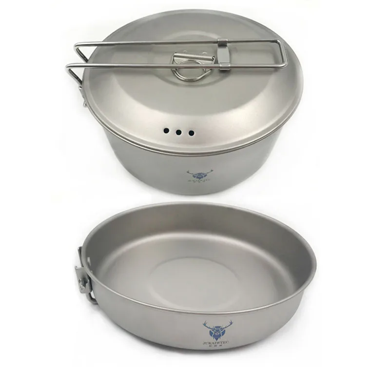 Jukaiwtec Popular Outdoor Titanium Collapsible Camping Cooking Pots Cookware Set  Frying Pan Stockpot
