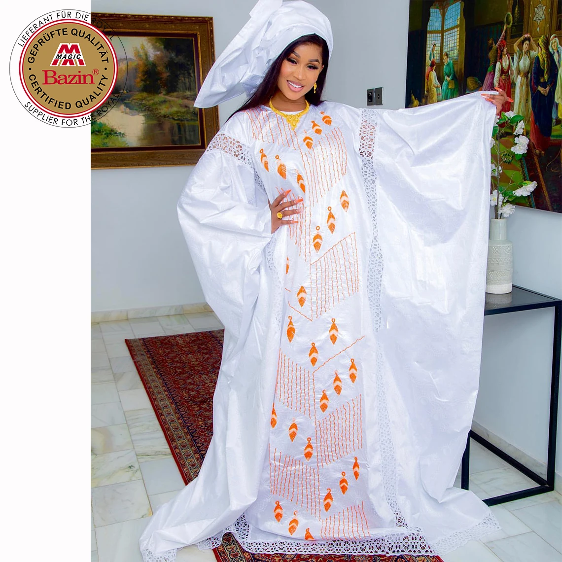 Alibaba.com: African Customize Women Bazin Boubou Dress, White ...