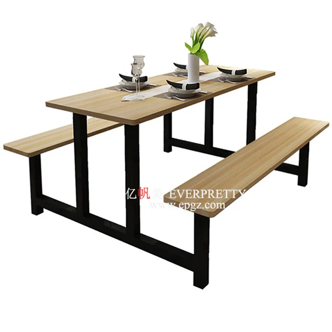 Canteen Furniture  Restaurant Table with Bench High Quality Dining Fiberglass Table and 2 Benches Catering Table for 4 People
