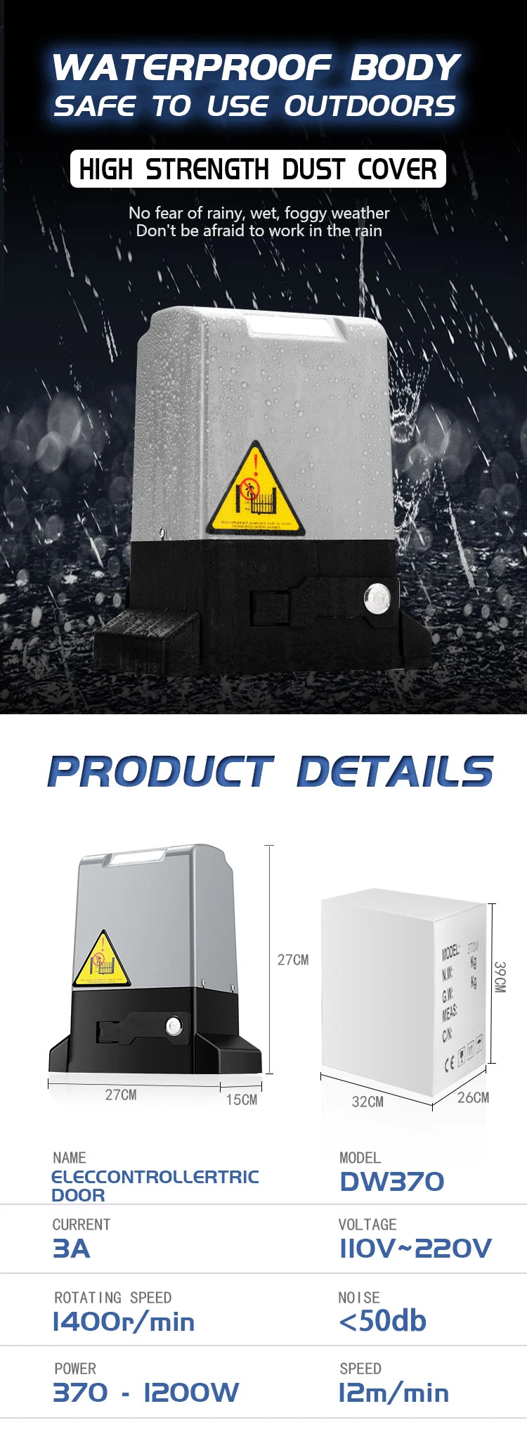 370w Electric Sliding Gate Motor For 600kg Sliding Door Electric Gate