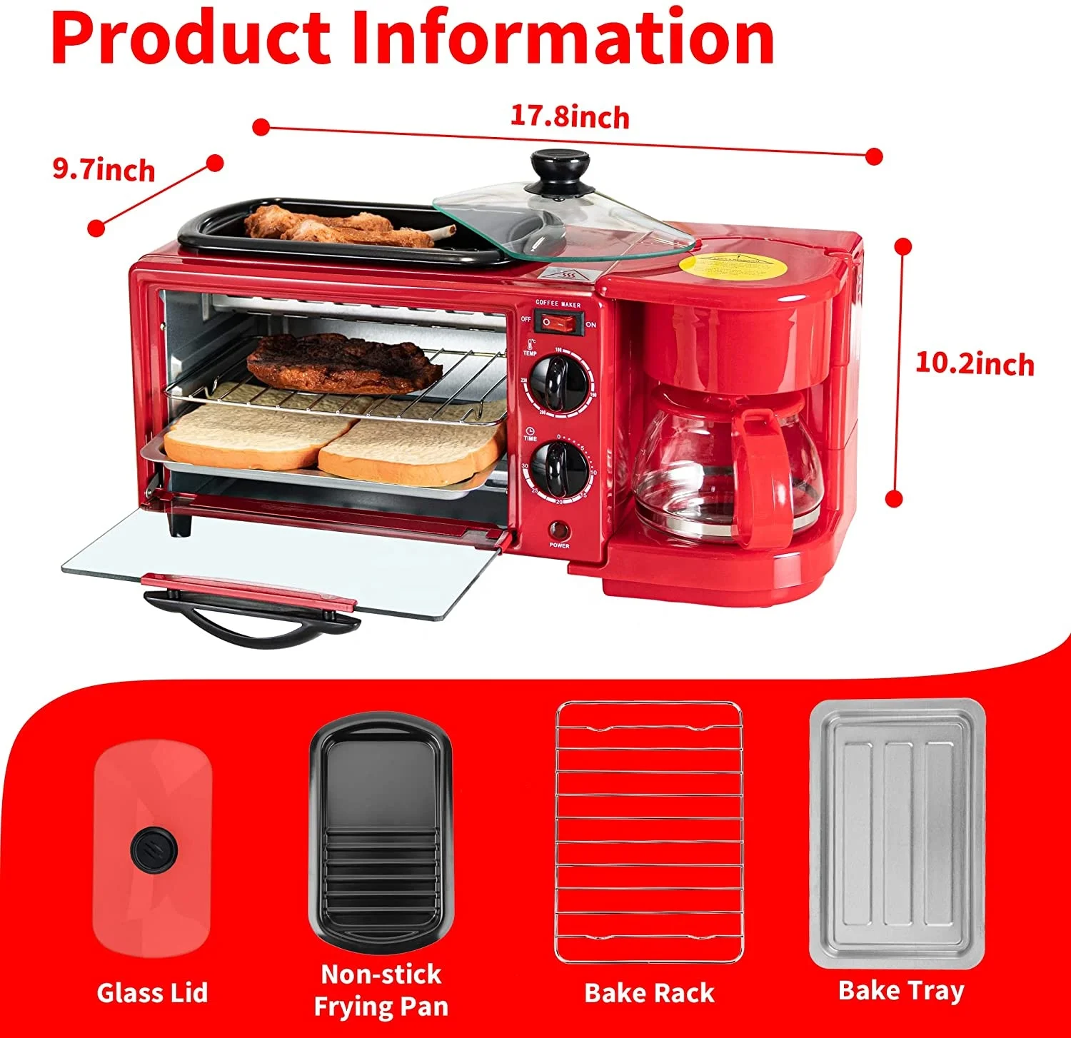 Multifunctional Machine With Toaster Oven Coffee Maker Frying Pan 3 In