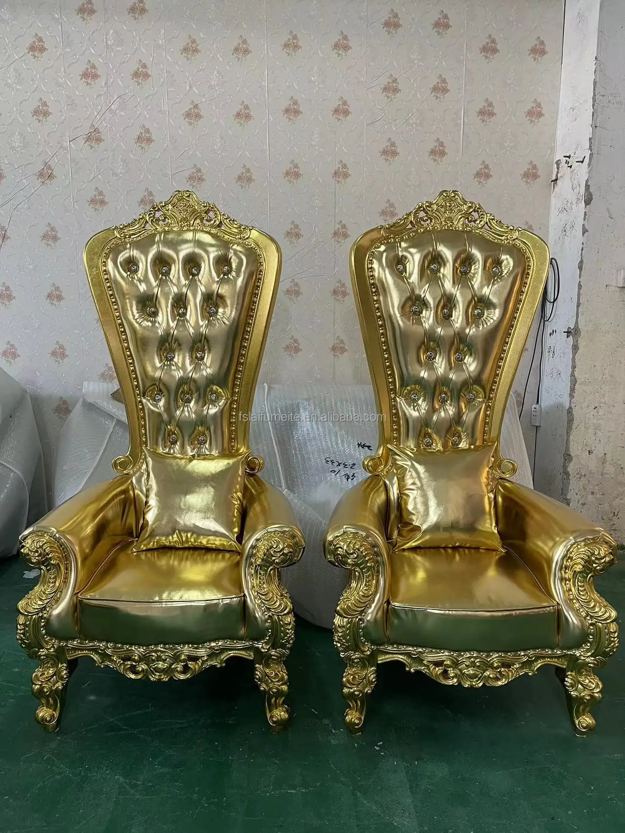 White King & Queen Chairs with Gold Trim