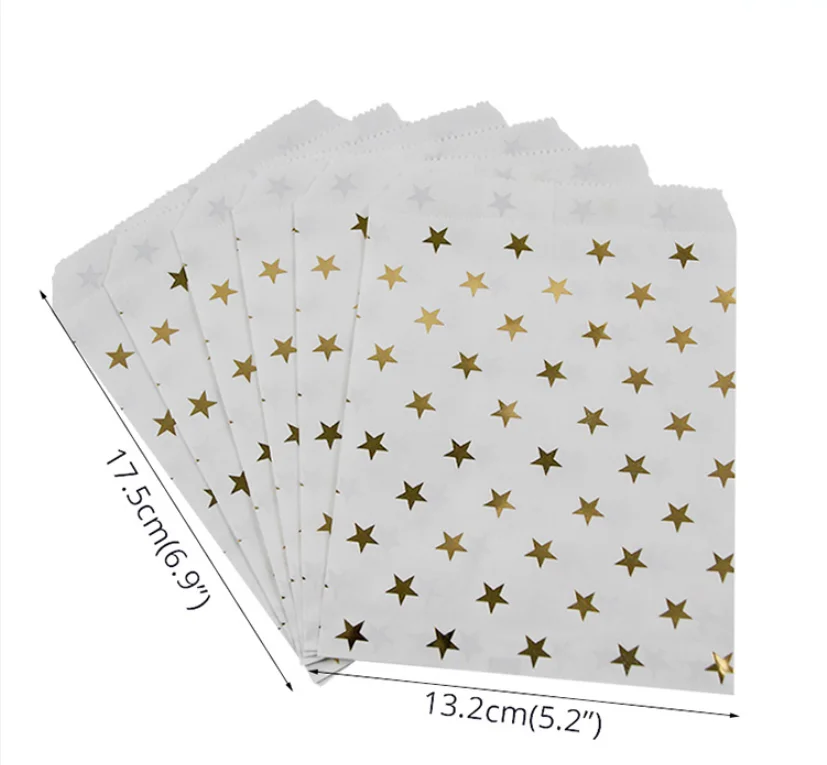 Gold Dot Striped Star Packing Carrier Birthday Wrapping White Jewelry Small Kraft Without Handles Mini Paper Bag with logo Print